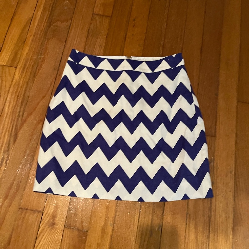 Kate Spade chevron zig zag print linen skirt with gold zipper